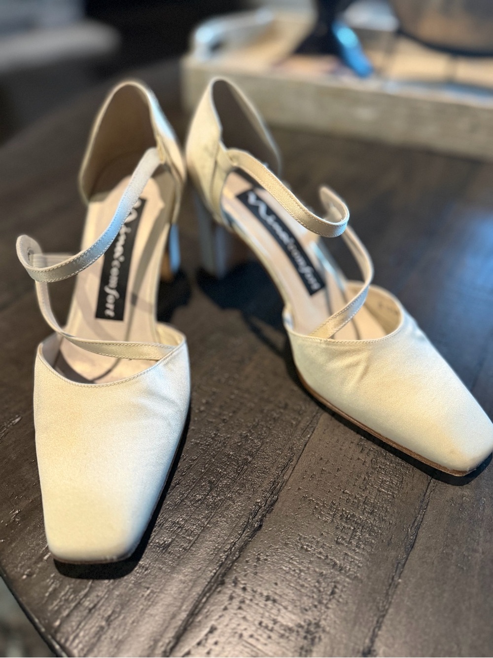 Nina Cream Pointed Mary Jane Heels with Ankle Strap